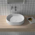 Ruvati 19 x 14 inch Fluted Vessel Bathroom Sink epiStone Solid Surface Modern Oval Matte White