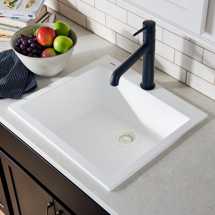 23 x 20 inch epiGranite Drop-in Topmount Granite Composite Single Bowl Kitchen Sink - Arctic White - RVG1023WH