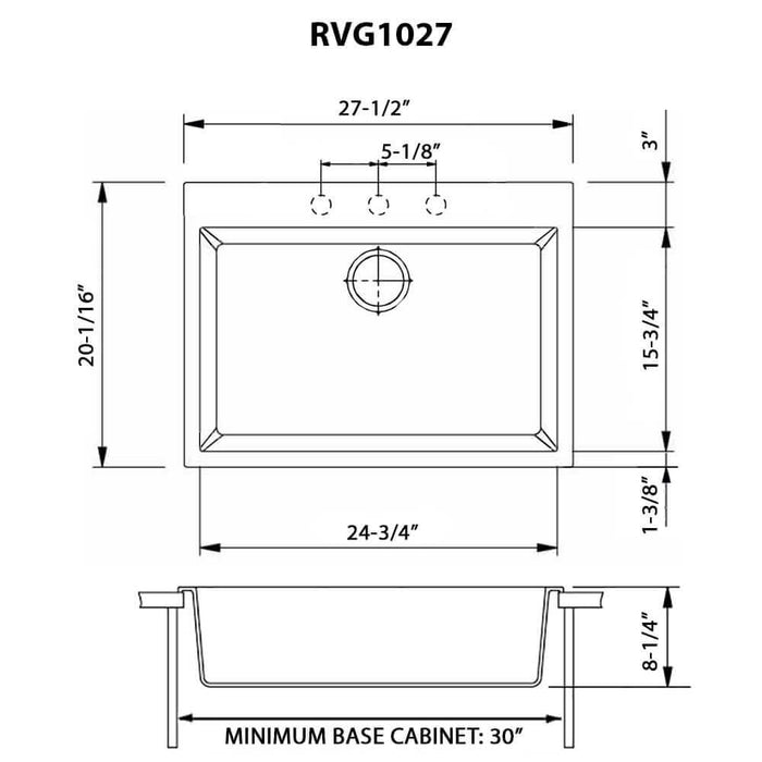 Ruvati 27 x 20 inch Drop-in Topmount Granite Composite Single Bowl Kitchen Sink – Arctic White