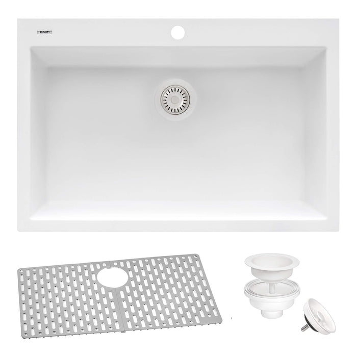 Ruvati 27 x 20 inch Drop-in Topmount Granite Composite Single Bowl Kitchen Sink – Arctic White