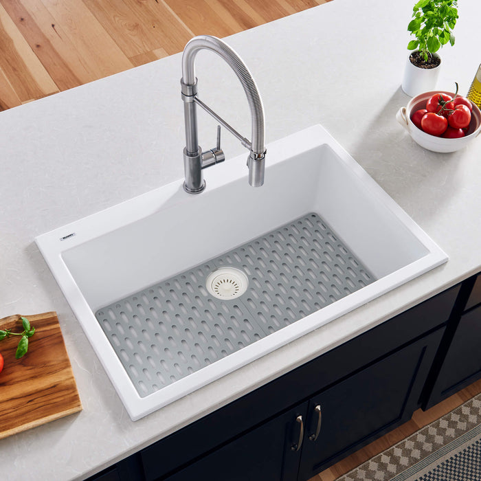 Ruvati 27 x 20 inch Drop-in Topmount Granite Composite Single Bowl Kitchen Sink – Arctic White