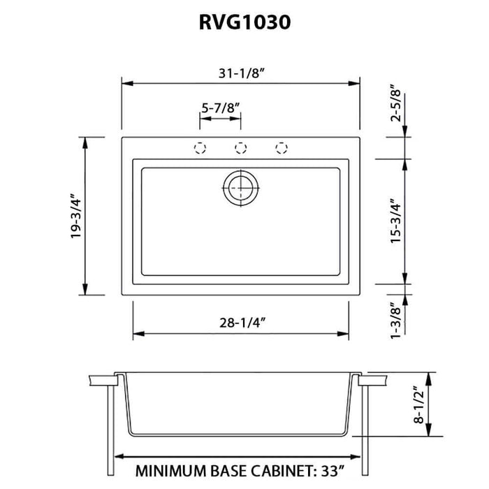 30 x 20 inch epiGranite Drop-in Topmount Granite Composite Single Bowl Kitchen Sink - Arctic White