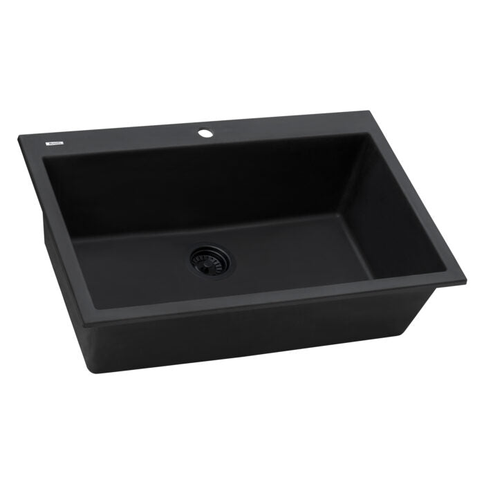 30 x 20 inch epiGranite Drop-in Topmount Granite Composite Single Bowl Kitchen Sink - Midnight Black