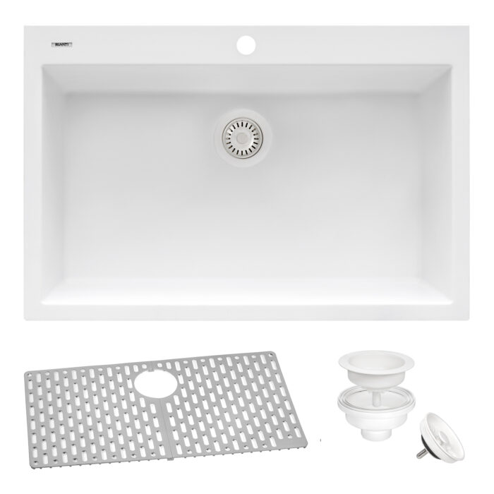 30 x 20 inch epiGranite Drop-in Topmount Granite Composite Single Bowl Kitchen Sink - Arctic White