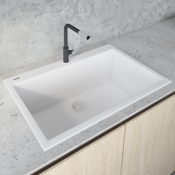 30 x 20 inch epiGranite Drop-in Topmount Granite Composite Single Bowl Kitchen Sink - Arctic White