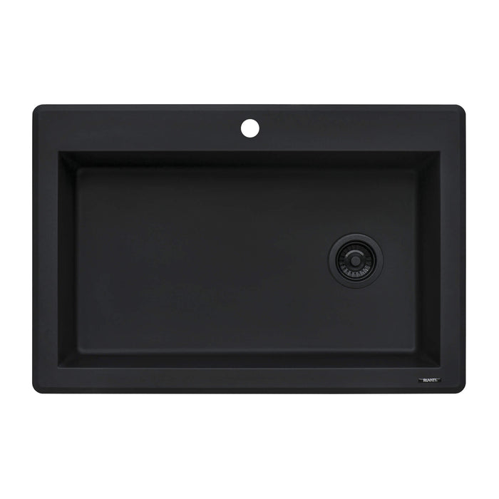 33 x 22 inch epiGranite Drop-in Topmount Granite Composite Single Bowl Kitchen Sink - Midnight Black