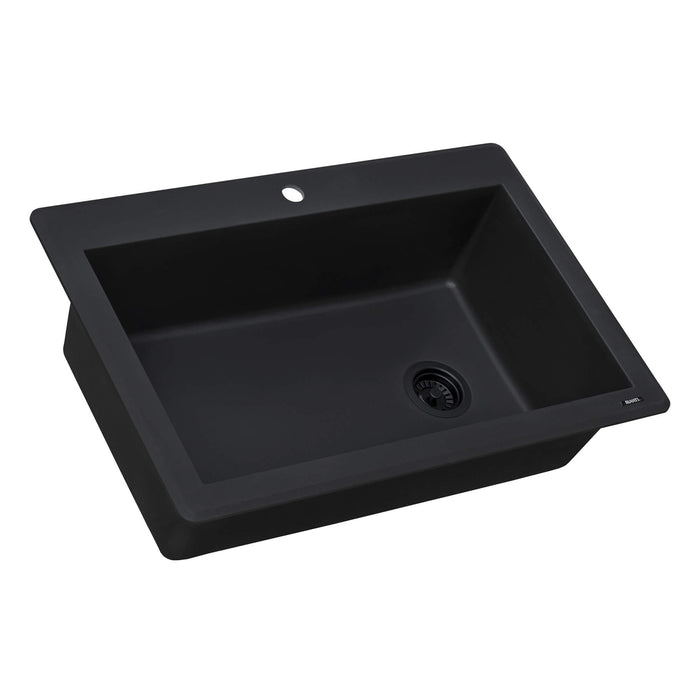 33 x 22 inch epiGranite Drop-in Topmount Granite Composite Single Bowl Kitchen Sink - Midnight Black