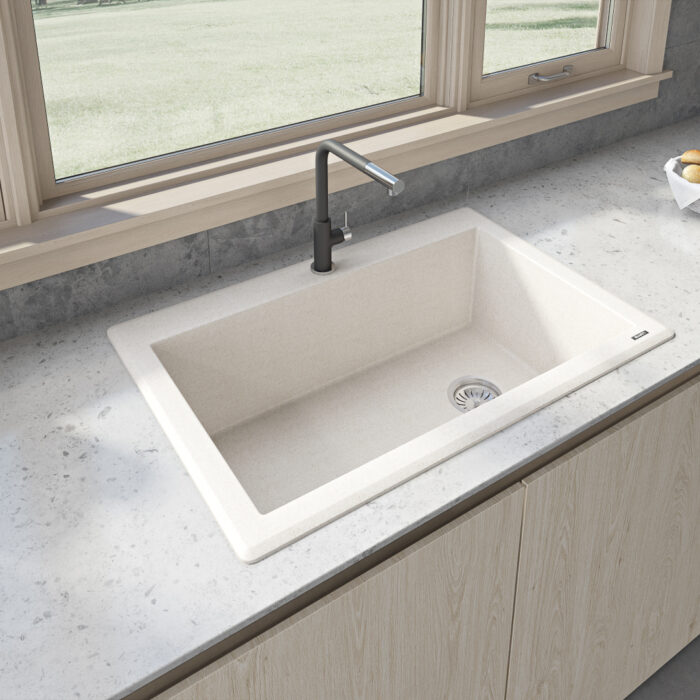 33 x 22 inch epiGranite Drop-in Topmount Granite Composite Single Bowl Kitchen Sink - Caribbean Sand