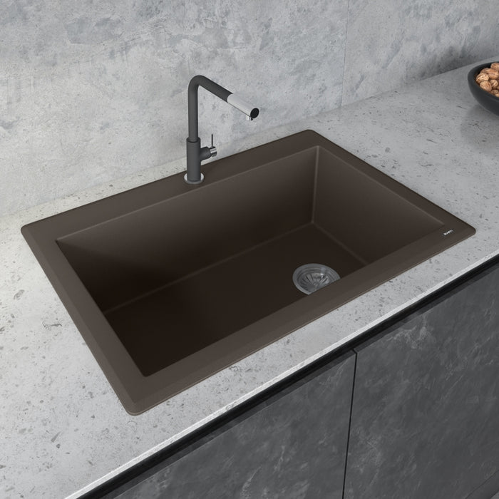 Ruvati 33 x 22 inch epiGranite Drop-in Topmount Granite Composite Single Bowl Kitchen Sink - Espresso Brown