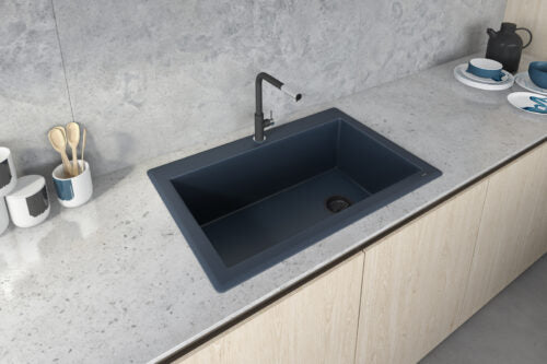 Ruvati 33 x 22 inch Granite Composite Drop-in Topmount Single Bowl Kitchen Sink - Catalina Blue