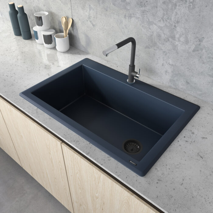 Ruvati 33 x 22 inch Granite Composite Drop-in Topmount Single Bowl Kitchen Sink - Catalina Blue