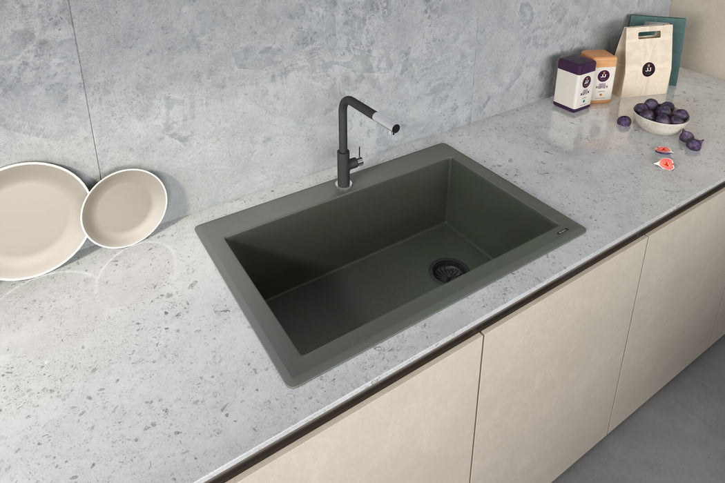 Ruvati 33 x 22 inch Granite Composite Drop-in Topmount Single Bowl Kitchen Sink - Juniper Green