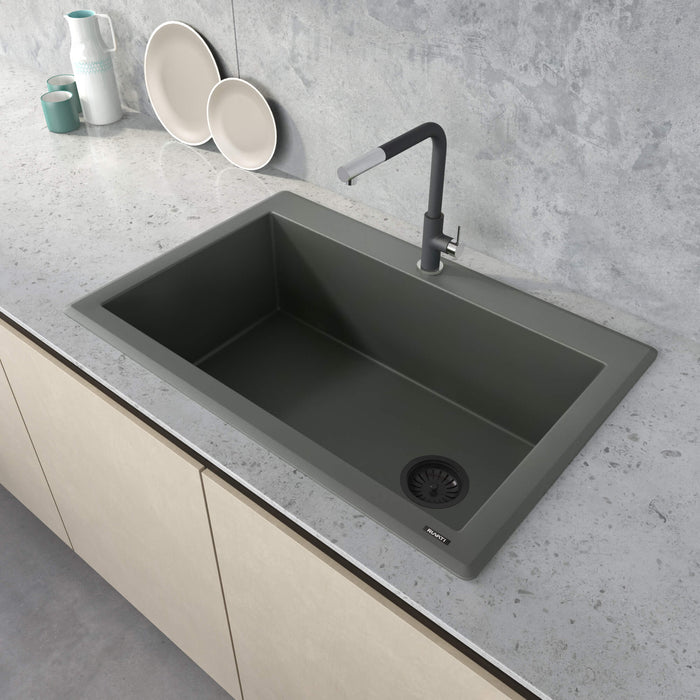 Ruvati 33 x 22 inch Granite Composite Drop-in Topmount Single Bowl Kitchen Sink - Juniper Green