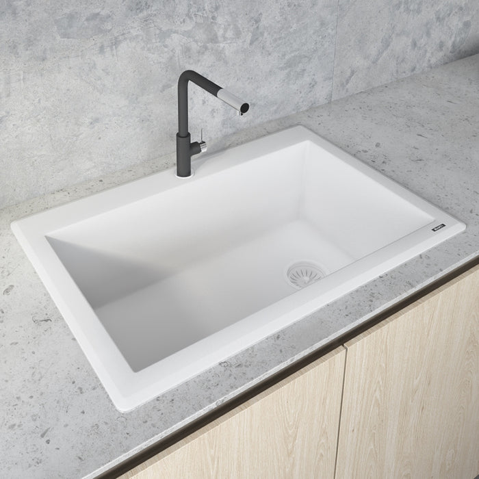 Ruvati 33 x 22 inch epiGranite Drop-in Topmount Granite Composite Single Bowl Kitchen Sink - Arctic White