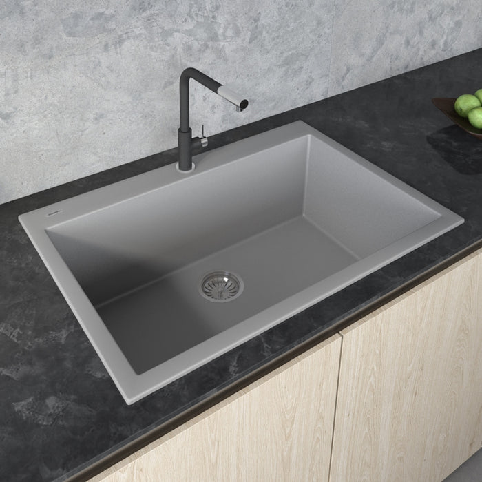 Ruvati 33 x 22 inch epiGranite Drop-in Topmount Granite Composite Single Bowl Kitchen Sink - Silver Gray