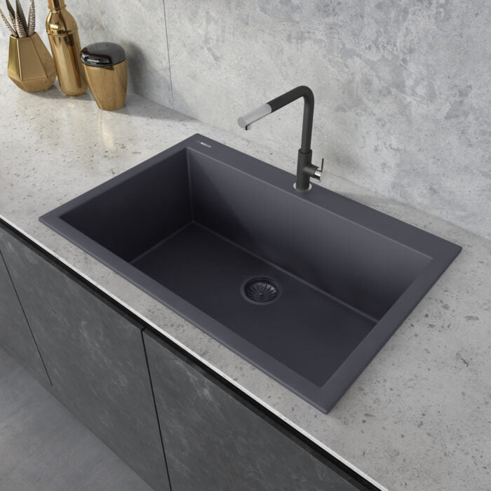 Ruvati 33 x 22 inch epiGranite Drop-in Topmount Granite Composite Single Bowl Kitchen Sink – Urban Gray