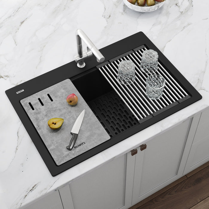 33-inch Granite Composite Workstation Matte Black Drop-in Topmount Kitchen Sink