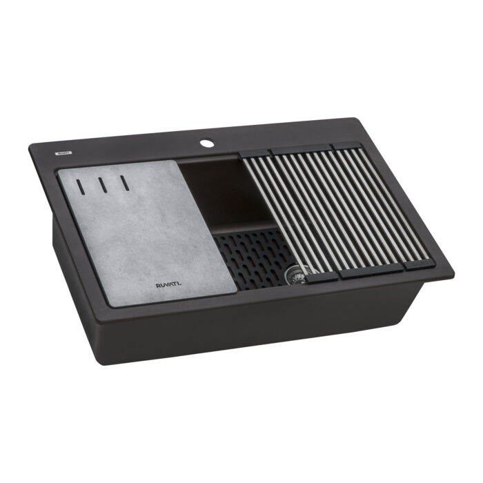 Ruvati 33-inch Granite Composite Workstation Drop-in Topmount Kitchen Sink Espresso Brown – RVG1302ES