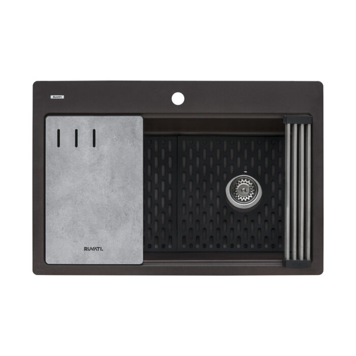Ruvati 33-inch Granite Composite Workstation Drop-in Topmount Kitchen Sink Espresso Brown – RVG1302ES
