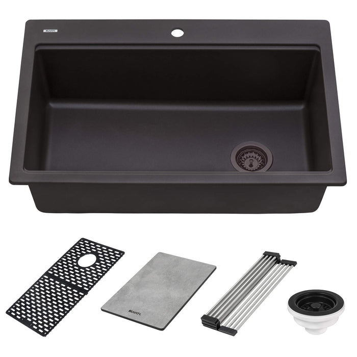Ruvati 33-inch Granite Composite Workstation Drop-in Topmount Kitchen Sink Espresso Brown – RVG1302ES