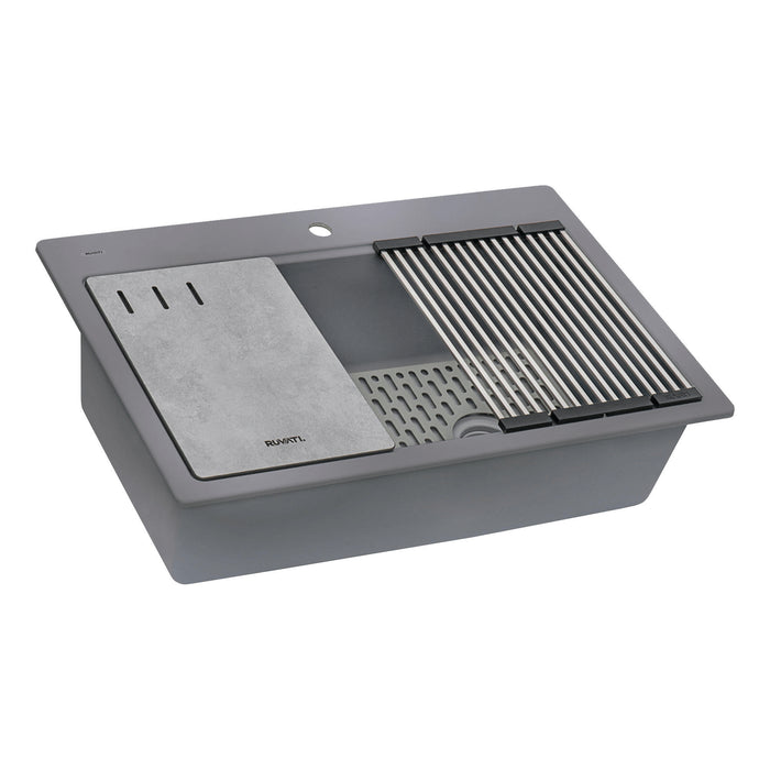 Ruvati 33-inch Granite Composite Workstation Drop-in Topmount Kitchen Sink Urban Gray