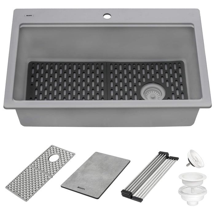 Ruvati 33-inch Granite Composite Workstation Drop-in Topmount Kitchen Sink Urban Gray