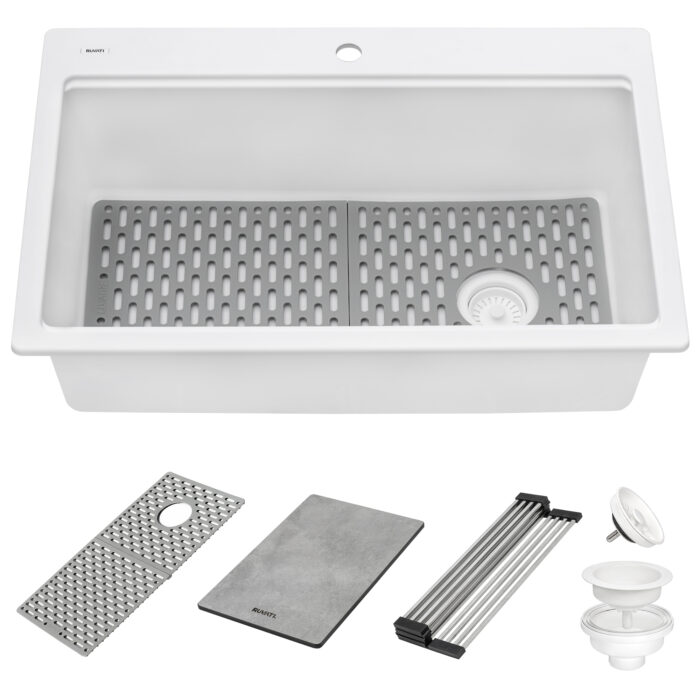 Ruvati 33-inch Granite Composite Workstation Drop-in Topmount Kitchen Sink Matte White