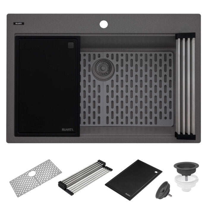 Ruvati 33-inch Granite Composite Workstation Drop-in Topmount Kitchen Sink Urban Gray