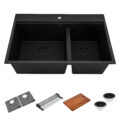 Ruvati 33-inch epiRock Workstation Charcoal Black Double Bowl Topmount Kitchen Sink