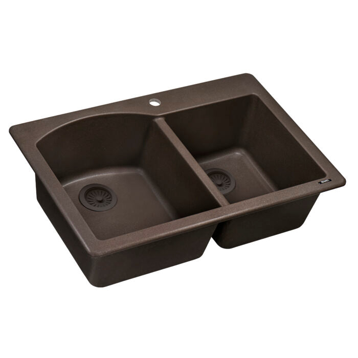 33 x 22 inch epiGranite Dual-Mount Granite Composite Double Bowl Kitchen Sink - Espresso Brown