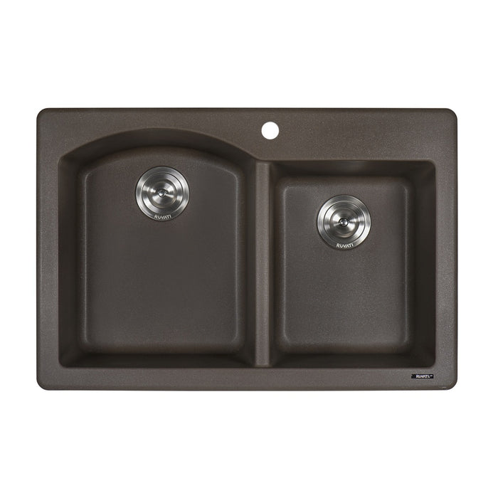 Ruvati 33 x 22 inch epiGranite Dual-Mount Granite Composite Double Bowl Kitchen Sink - Espresso Brown