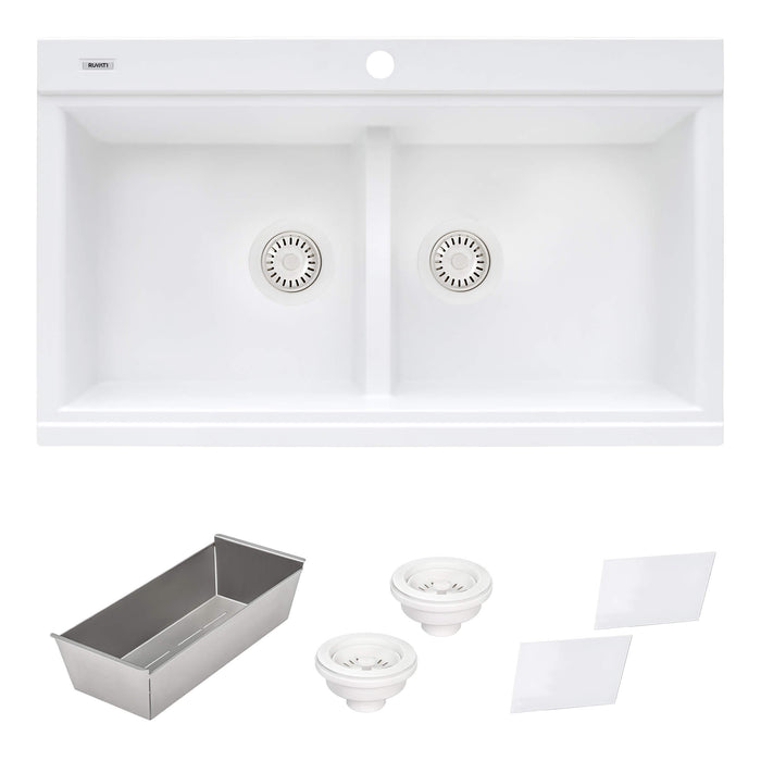 34 inch epiGranite Topmount Workstation Ledge Granite Composite Kitchen Sink - Arctic White