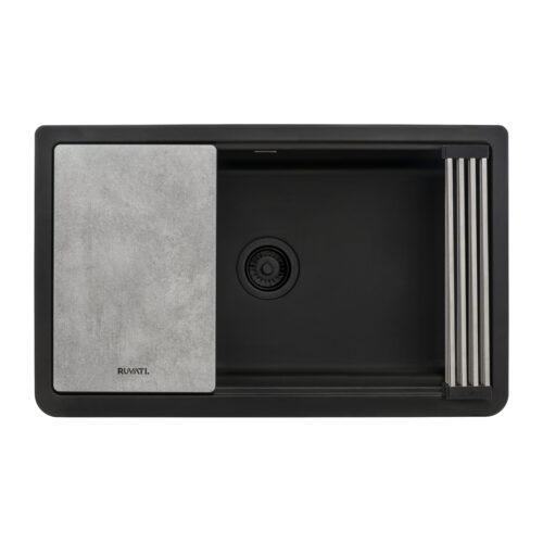 33-inch Matte Black Granite Farmhouse Workstation Apron-front Composite Kitchen Sink