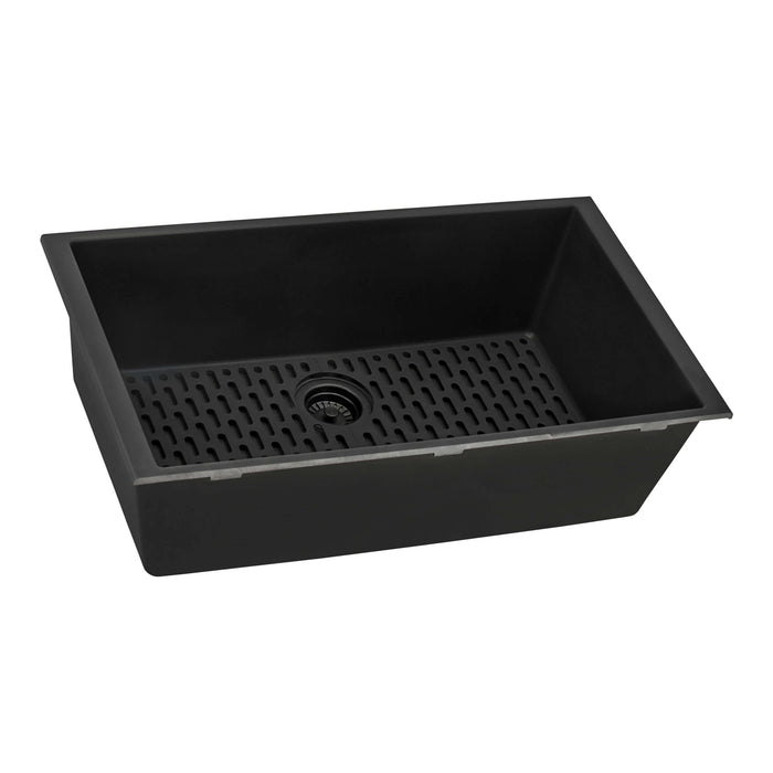 Ruvati 27 x 18 inch Granite Composite Undermount Single Bowl Kitchen Sink – Midnight Black