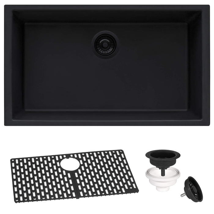 Ruvati 27 x 18 inch Granite Composite Undermount Single Bowl Kitchen Sink – Midnight Black