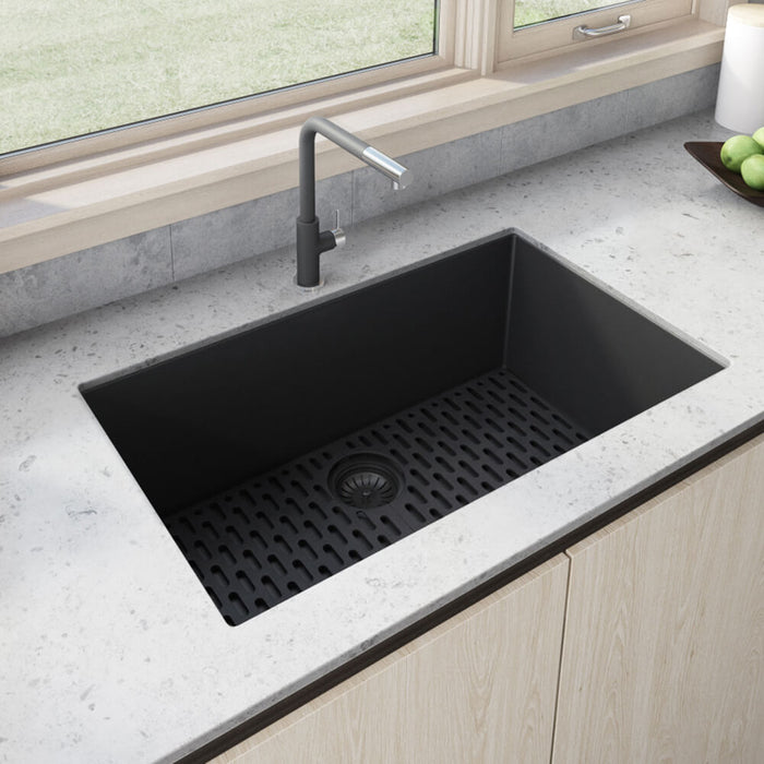 Ruvati 27 x 18 inch Granite Composite Undermount Single Bowl Kitchen Sink – Midnight Black