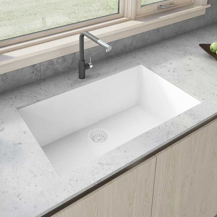 30 x 18 inch Granite Composite Undermount Single Bowl Kitchen Sink - Arctic White - RVG2030WH