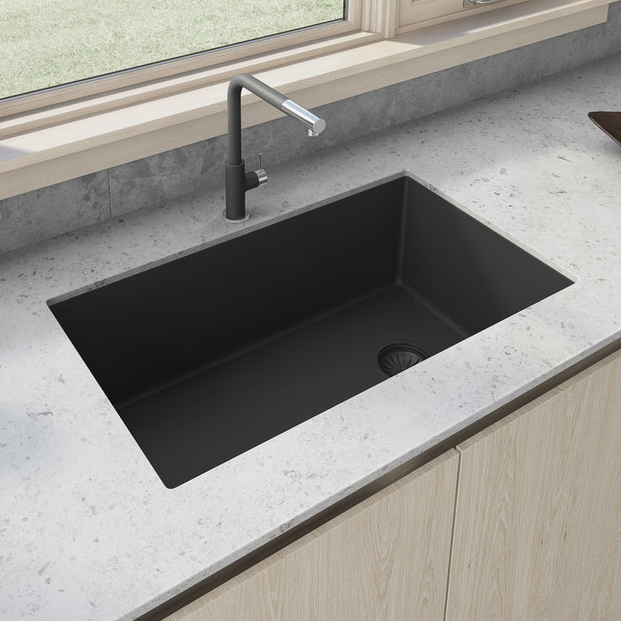 32 x 19 inch epiGranite Undermount Granite Composite Single Bowl Kitchen Sink - Midnight Black