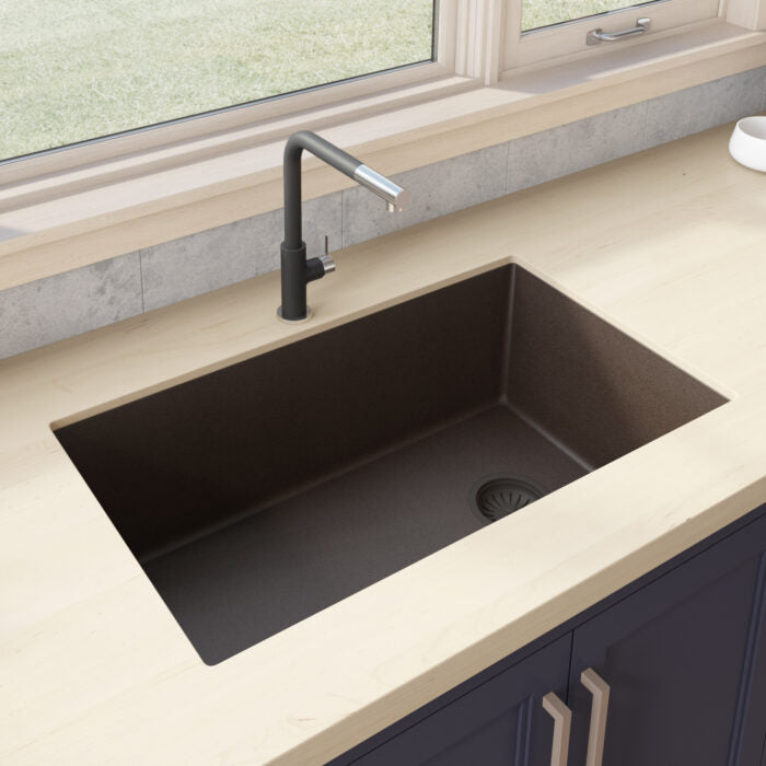 32 x 19 inch epiGranite Undermount Granite Composite Single Bowl Kitchen Sink - Espresso Brown