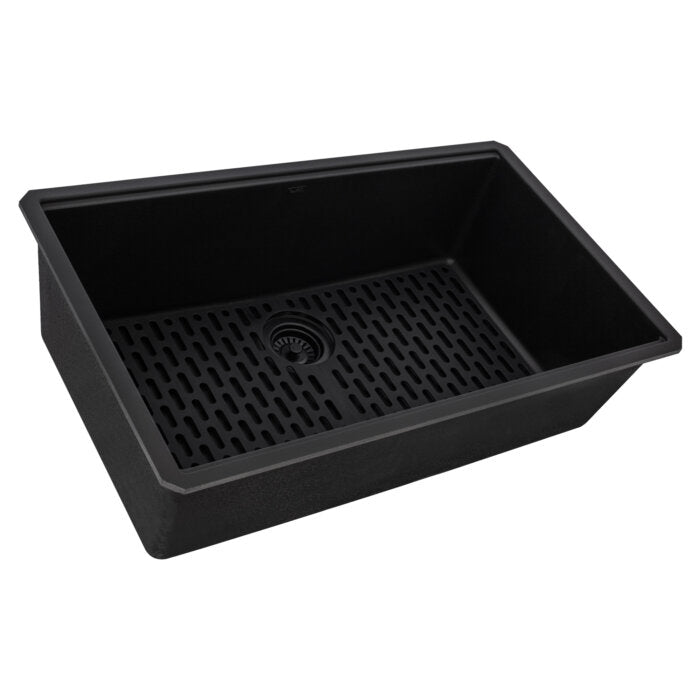 33 x 19 inch Granite Composite Undermount Single Bowl Kitchen Sink - Midnight Black