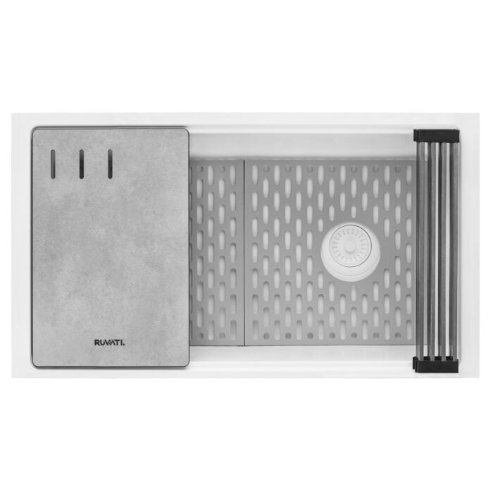 Ruvati 33-inch Granite Composite Workstation Undermount Kitchen Sink Single Bowl White