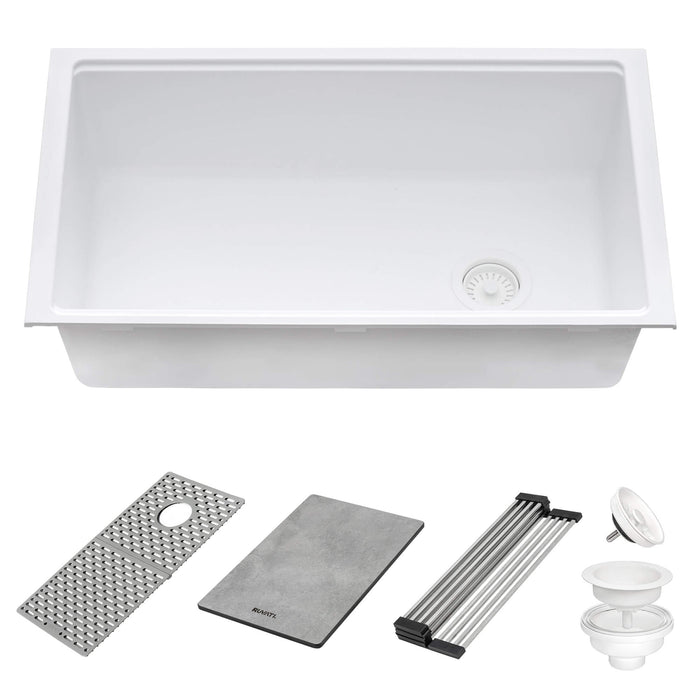 Ruvati 33-inch Granite Composite Workstation Undermount Kitchen Sink Single Bowl White