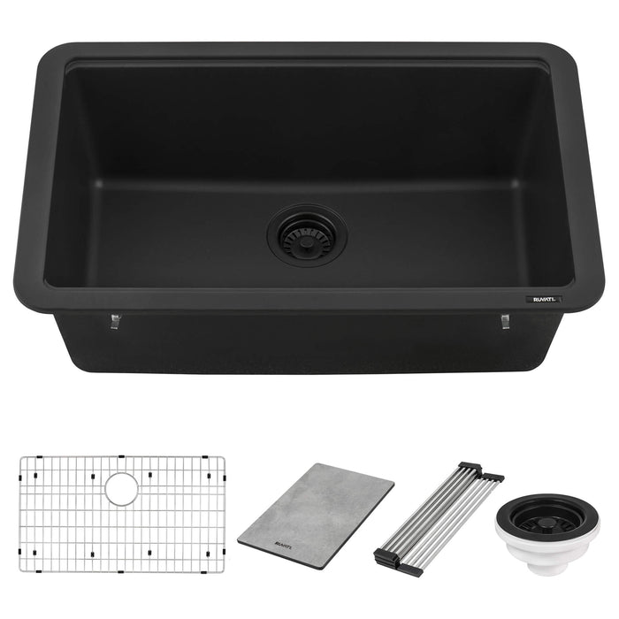 Ruvati 30-inch Granite Composite Workstation Matte Black Dual Mount Kitchen Sink