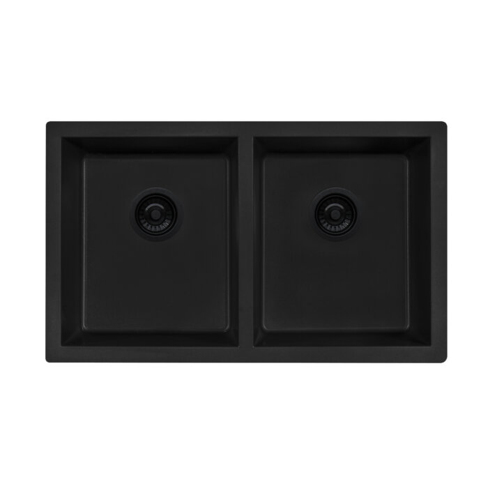 Ruvati 32 x 19 inch Granite Composite Undermount Double Bowl Kitchen Sink – Midnight Black
