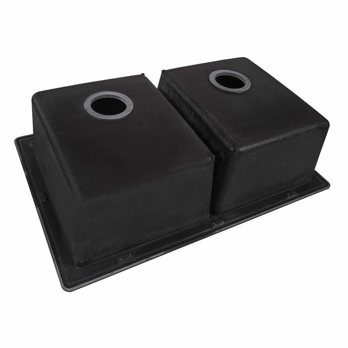 Ruvati 32 x 19 inch Granite Composite Undermount Double Bowl Kitchen Sink – Midnight Black