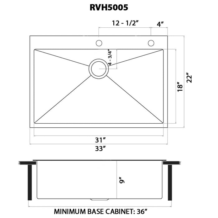 33 x 22 inch Satin Brass Matte Gold Stainless Steel Drop-in Topmount Kitchen Sink Single Bowl