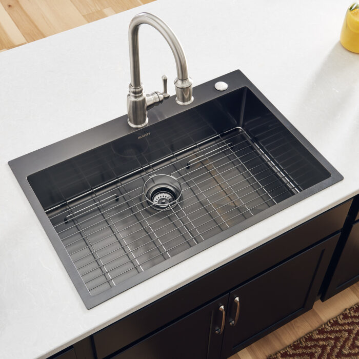 33 x 22 inch Gunmetal Black Stainless Steel Drop-in Topmount Kitchen Sink 16 Gauge Single Bowl