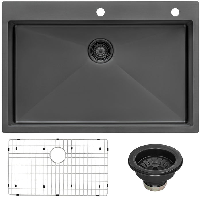 Ruvati 33 x 22 inch Gunmetal Black Stainless Steel Drop-in Topmount Kitchen Sink 16 Gauge Single Bowl