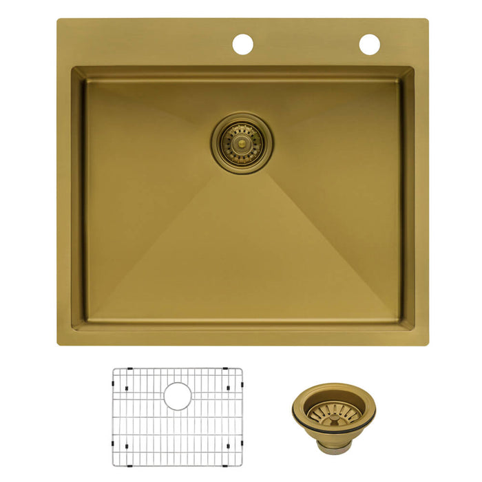 Ruvati 25 inch Polished Brass Matte Gold Drop-in Topmount Kitchen Sink Single Bowl