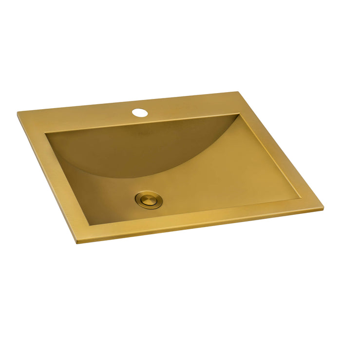 Ruvati 21 x 17 inch Brushed Gold Drop-in Topmount Bathroom Sink Polished Brass Stainless Steel